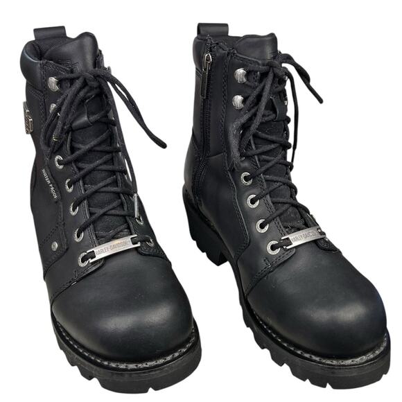 Harley Davidson Mens Black Leather Waterproof Biker Moto Boots Size US 8.5 - Picture 5 of 10